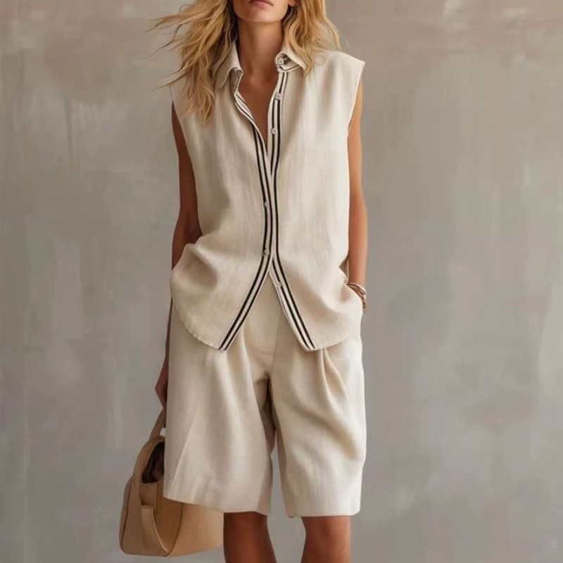 Linen Shirt Breathable - Letnie komplety damskie z mieszanki lnu,