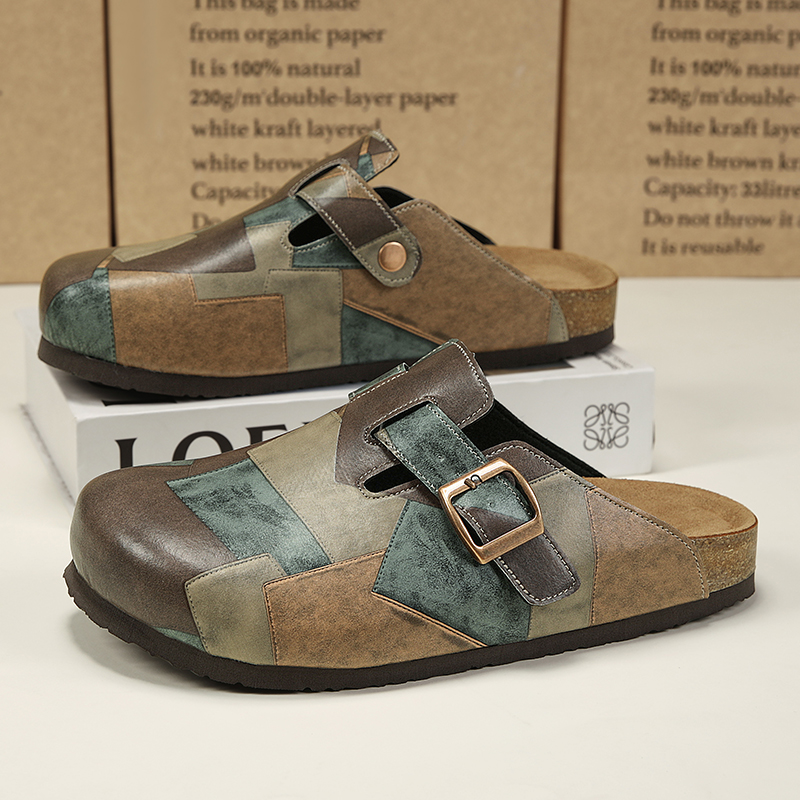 Flip Flop Leather Men - Unisexowe korkowe klapki z zakrytymi palcami,