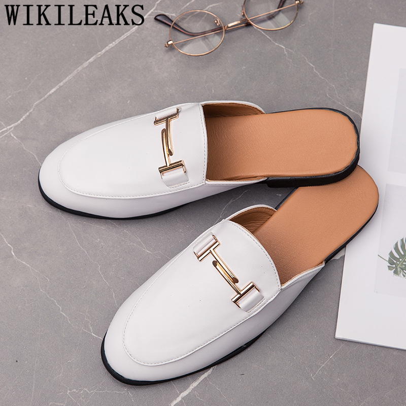 Flip Flop Leather Men - Czarne półbuty męskie, skórzane buty męskie,