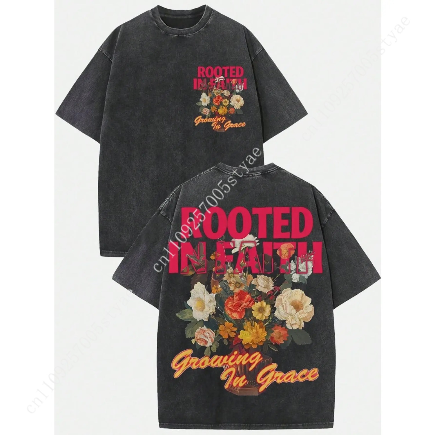 Tee Graphic Print - Damska koszulka vintage, prana, o gramaturze
