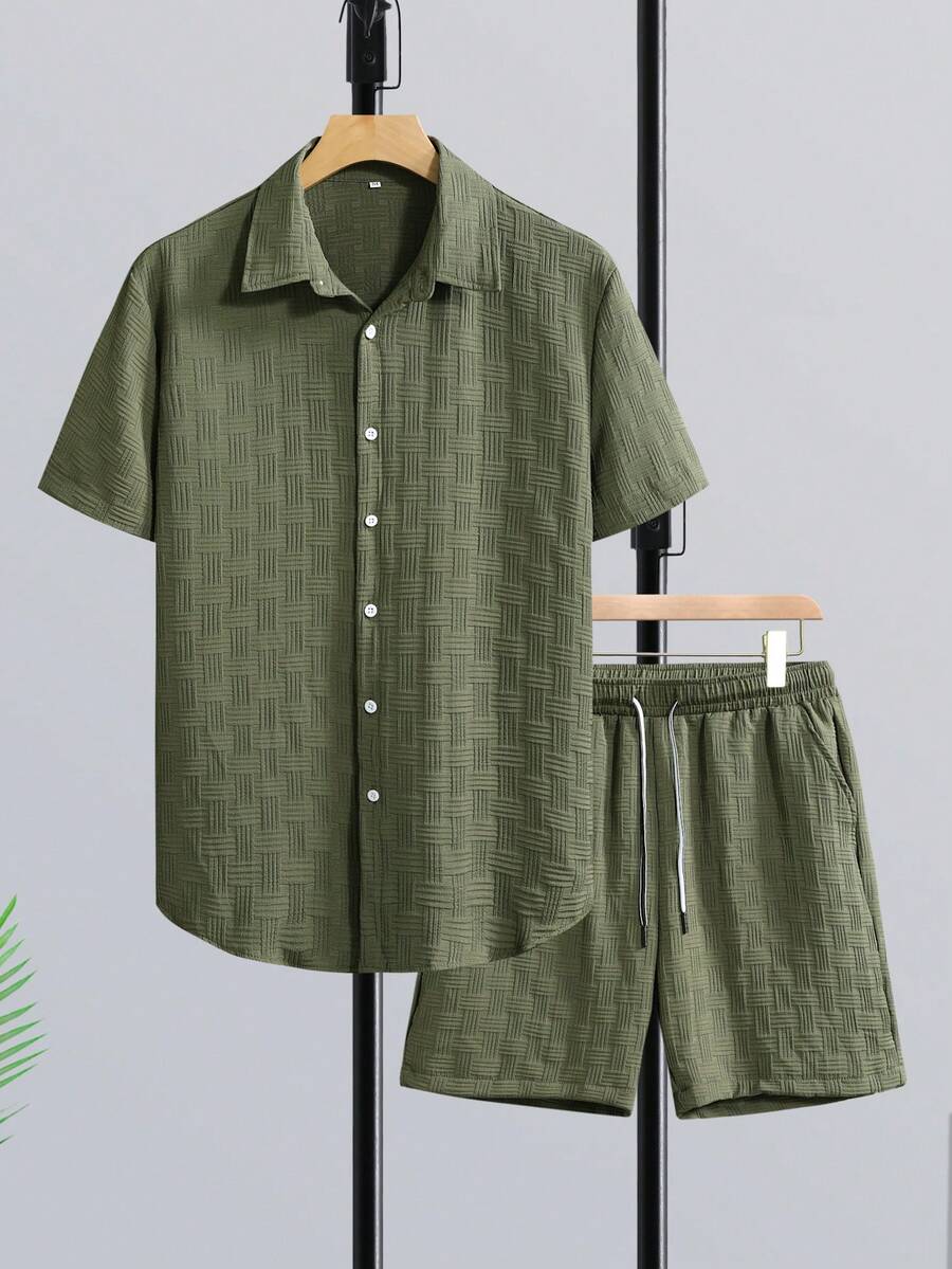 Short Linen Drawstring - Męski zestaw wakacyjny Manfinity RSRT: koszula