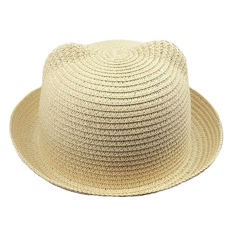 Bucket Hat Straw - Urocze ucho kota Oddychający zakrzywiony rondo