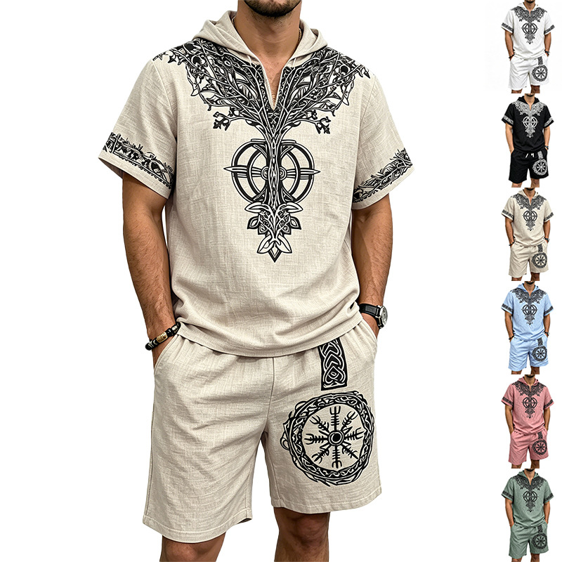 Short Linen Drawstring - Męski zestaw letni: bluzka z krótkim