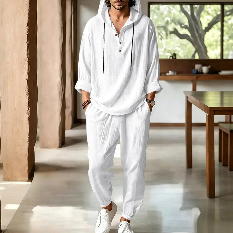 Męski letni lniany zestaw 2-cz – Short Linen Drawstring recenzja i cena