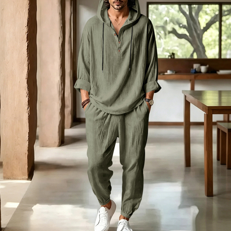 Męski letni lniany zestaw 2-cz – Short Linen Drawstring recenzja i cena