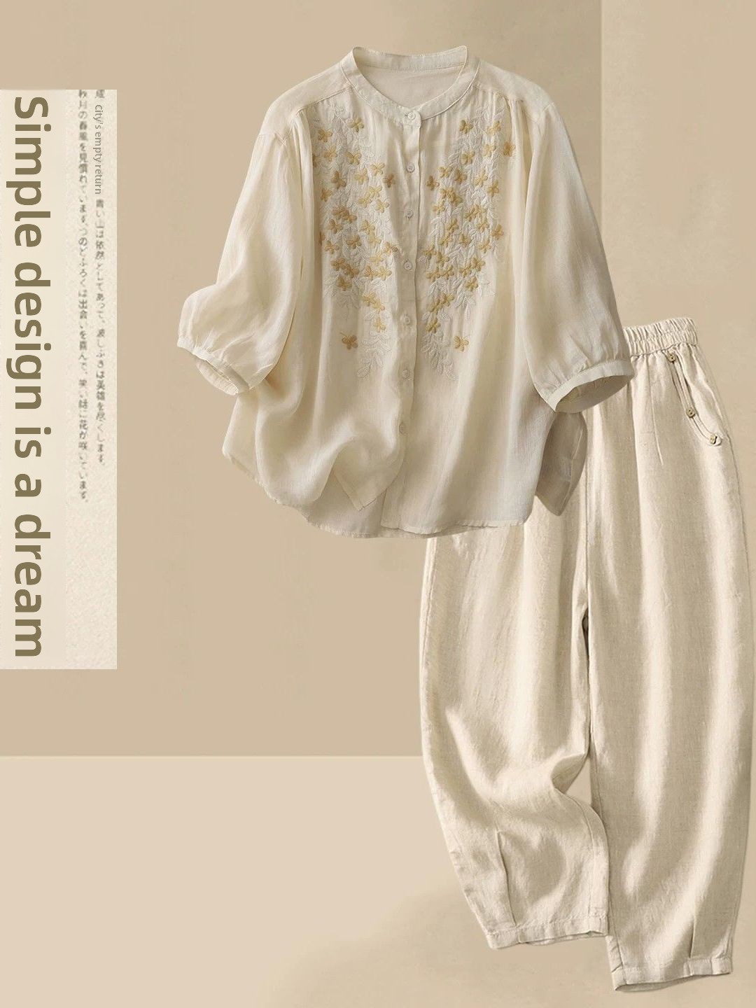 Letni, luźny komplet damski z  – Linen Shirt Breathable recenzja i cena